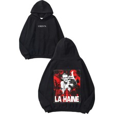 Urbvn La Haine Red Tasarım Baskılı Oversize Siyah Kapüşonlu Sweatshirt