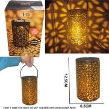 Özbience 12,5x6,5 cm Altın Renk Plastik Gün Işığı LED Kandil Papatya Desen