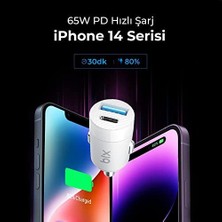 Skygo Bix BXAC65C 65W Pd Type-C & 18W Usb-A Girişli Çift Portlu Hızlı Şarj Özellikli Araç Içi Şarj Cihazı Beyaz