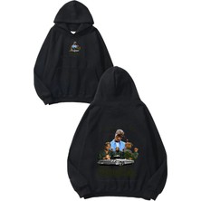 Urbvn Tupac 3 Tasarım Baskılı Oversize Siyah Kapüşonlu Sweatshirt