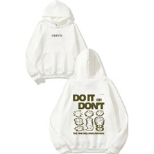 Urbvn Do It Dont Tasarım Baskılı Oversize Beyaz Kapüşonlu Sweatshirt