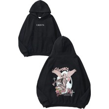 Urbvn Dream Big Tasarım Baskılı Oversize Siyah Kapüşonlu Sweatshirt