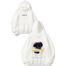 Urbvn Humanis Tasarım Baskılı Oversize Beyaz Kapüşonlu Sweatshirt