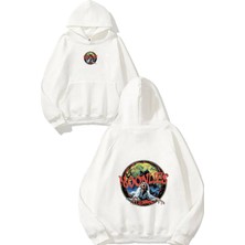 Urbvn Moonlies Tasarım Baskılı Oversize Beyaz Kapüşonlu Sweatshirt