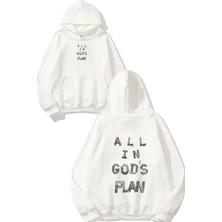 Urbvn Gods Plan Tasarım Baskılı Oversize Beyaz Kapüşonlu Sweatshirt