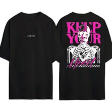 Urbvn Keep Your Tasarım Baskılı Siyah Oversize T Shirt
