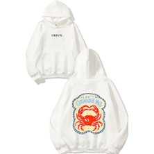 Urbvn Cengeng Tasarım Baskılı Oversize Beyaz Kapüşonlu Sweatshirt