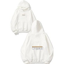 Urbvn Wanted Tasarım Baskılı Oversize Beyaz Kapüşonlu Sweatshirt