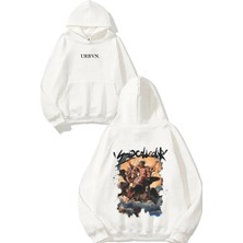 Urbvn Antik Resim Tasarım Baskılı Oversize Beyaz Kapüşonlu Sweatshirt