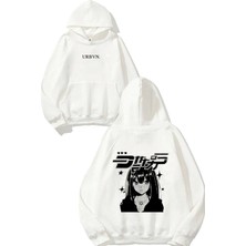 Urbvn Anime Spider Girl Tasarım Baskılı Oversize Beyaz Kapüşonlu Sweatshirt