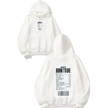 Urbvn Born To Die Tasarım Baskılı Oversize Beyaz Kapüşonlu Sweatshirt