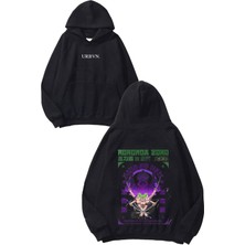 Urbvn Anime Zoro Tasarım Baskılı Oversize Siyah Kapüşonlu Sweatshirt