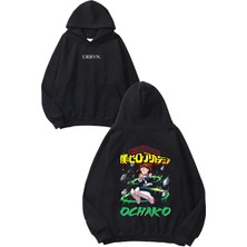 Urbvn Ochako Tasarım Baskılı Oversize Siyah Kapüşonlu Sweatshirt