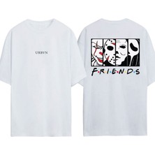 Urbvn Friends 3 Tasarım Baskılı Beyaz Oversize T-Shirt