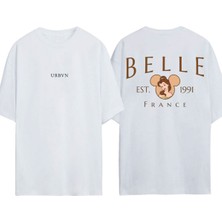 Urbvn Belle Tasarım Baskılı Beyaz Oversize T-Shirt