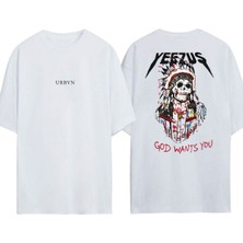 Urbvn Yeezus Tasarım Baskılı Beyaz Oversize T-Shirt