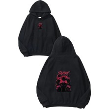 Urbvn Saja Boys Tasarım Baskılı Oversize Siyah Kapüşonlu Sweatshirt
