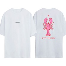 Urbvn My Lobster Tasarım Baskılı Beyaz Oversize T-Shirt