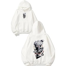 Urbvn Samurai Anime Tasarım Baskılı Oversize Beyaz Kapüşonlu Sweatshirt