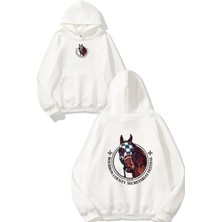 Urbvn Horse 4 Tasarım Baskılı Oversize Beyaz Kapüşonlu Sweatshirt