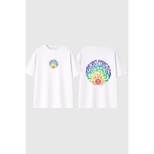 Urbvn Life Is Good Tasarım Baskılı Beyaz Oversize T Shirt