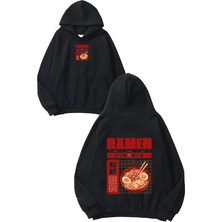 Urbvn Ramen Tasarım Baskılı Oversize Siyah Kapüşonlu Sweatshirt