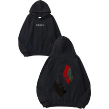 Urbvn Savaşçı Gölge Tasarım Baskılı Oversize Siyah Kapüşonlu Sweatshirt