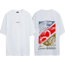 Urbvn Game Of Thrones Tasarım Baskılı Beyaz Oversize T-Shirt