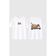 Urbvn Pizza Plak Tasarım Baskılı Beyaz Oversize T Shirt