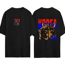 Urbvn Korea Tiger 1 Tasarım Baskılı Siyah Oversize T Shirt