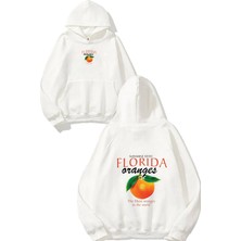 Urbvn Florida Oranges Tasarım Baskılı Oversize Beyaz Kapüşonlu Sweatshirt