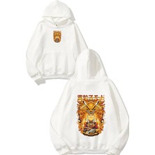 Urbvn Fox Boy Tasarım Baskılı Oversize Beyaz Kapüşonlu Sweatshirt