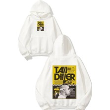 Urbvn Driver 2 Tasarım Baskılı Oversize Beyaz Kapüşonlu Sweatshirt