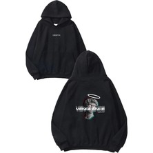 Urbvn Vengeance Tasarım Baskılı Oversize Siyah Kapüşonlu Sweatshirt