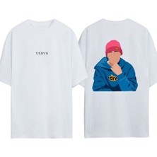 Urbvn Justin Bieber Tasarım Baskılı Beyaz Oversize T-Shirt