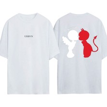 Urbvn Angeldevil Tasarım Baskılı Beyaz Oversize T-Shirt
