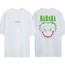 Urbvn Haha 1 Tasarım Baskılı Beyaz Oversize T-Shirt