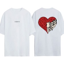 Urbvn Skulls Loves Tasarım Baskılı Beyaz Oversize T-Shirt