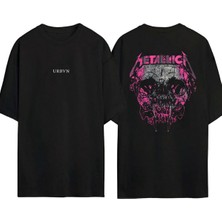 Urbvn Metallica Pink Tasarım Baskılı Siyah Oversize T Shirt
