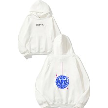 Urbvn Sparkle Tasarım Baskılı Oversize Beyaz Kapüşonlu Sweatshirt