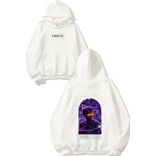 Urbvn Virtual Tasarım Baskılı Oversize Beyaz Kapüşonlu Sweatshirt