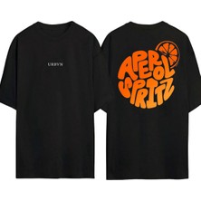 Urbvn Spritz Tasarım Baskılı Siyah Oversize T Shirt