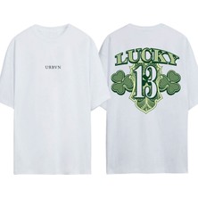 Urbvn Lucky 13 Tasarım Baskılı Beyaz Oversize T-Shirt