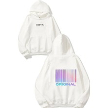 Urbvn Be Original Tasarım Baskılı Oversize Beyaz Kapüşonlu Sweatshirt