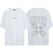 Urbvn Kiss Tasarım Baskılı Beyaz Oversize T-Shirt