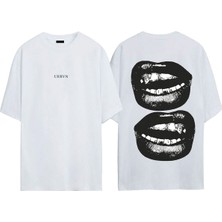 Urbvn Lips Tasarım Baskılı Beyaz Oversize T-Shirt