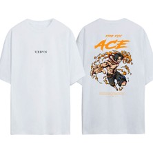 Urbvn Ace Tasarım Baskılı Beyaz Oversize T-Shirt