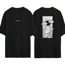 Urbvn Japan Sun Tasarım Baskılı Siyah Oversize T Shirt