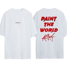 Urbvn Paint The World Tasarım Baskılı Beyaz Oversize T-Shirt