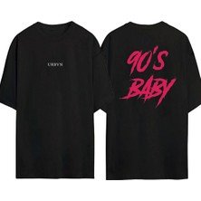 Urbvn 90 Baby Tasarım Baskılı Siyah Oversize T Shirt